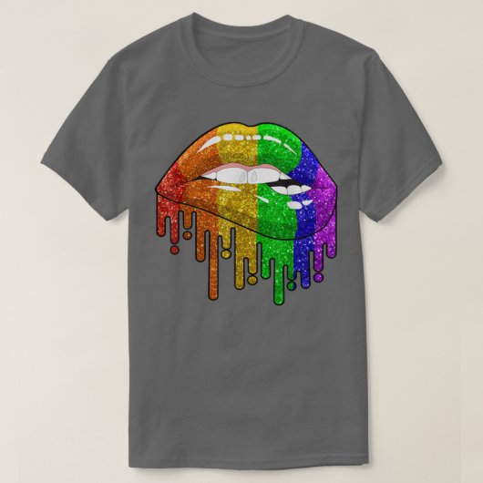 レインボーリップ噛みカッコいい込みLGBTゲイレズビアンホモ Tシャツ (デザイン正面)