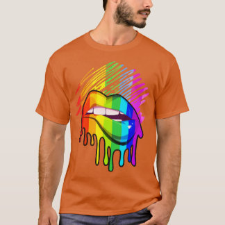 レインボーリップLGBTQ LGBTプライド月虹フラグ Tシャツ