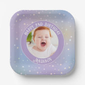 レインボーリトルスターキッズフォトバースデーパーティー ペーパープレート (正面)