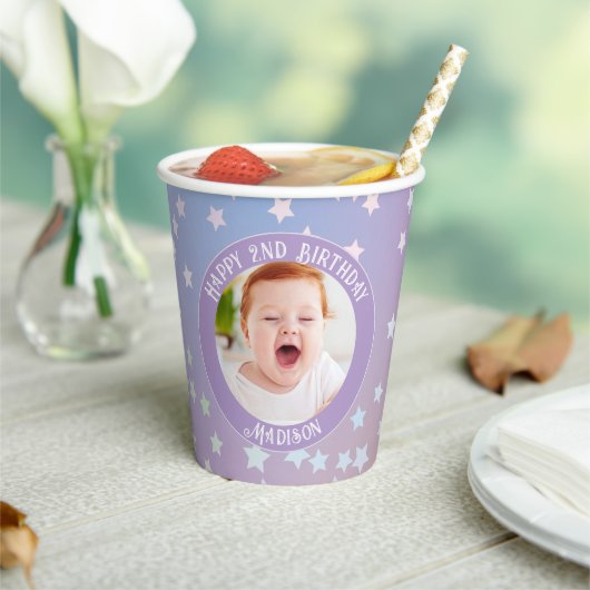 レインボーリトルスターキッズフォトバースデーパーティー 紙コップ (インサイチュ)