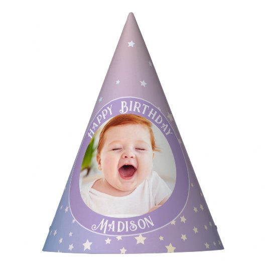 レインボーリトルスターズキッズフォト誕生日 パーティーハット (正面)