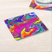 レインボーリバー流体アート スクエアペーパーコースター (アングル)