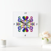 レインボーリリーとハート スクエア壁時計 (ホーム)
