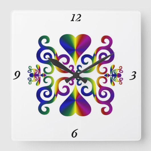 レインボーリリーとハート スクエア壁時計 (正面)