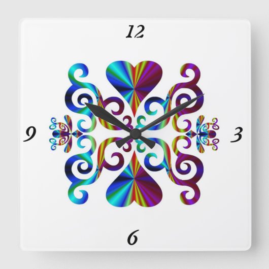 レインボーリリーとハート スクエア壁時計 (正面)