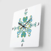 レインボーリリーとハート スクエア壁時計 (傾斜)