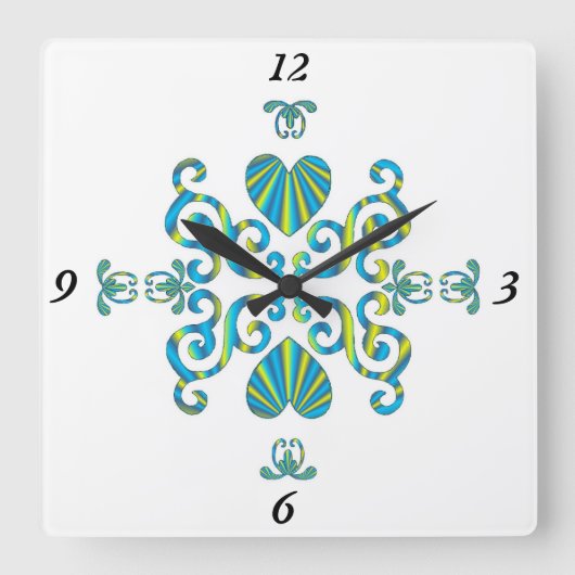 レインボーリリーとハート スクエア壁時計 (正面)