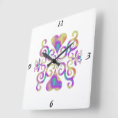 レインボーリリーとハート スクエア壁時計 (傾斜)