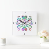 レインボーリリーとハート スクエア壁時計 (ホーム)