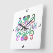 レインボーリリーとハート スクエア壁時計 (傾斜)
