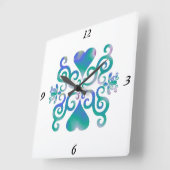 レインボーリリーとハート スクエア壁時計 (傾斜)