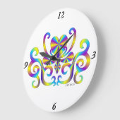レインボーリリーとハート ラージ壁時計 (傾斜)