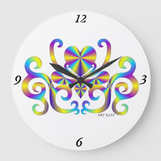 レインボーリリーとハート ラージ壁時計 (正面)