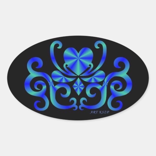 レインボーリリーとハート 楕円形シール (正面)