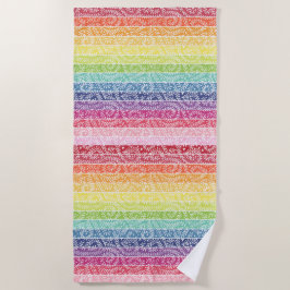 レインボーリーフパターンボホ ビーチタオル