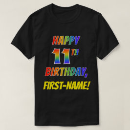 レインボールックハピー11番目の誕生日+名前をカスタムする Tシャツ