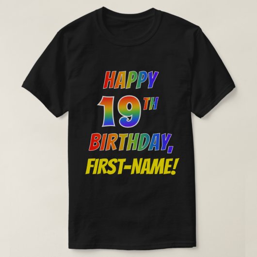 レインボールックハピー19th誕生日+名前をカスタムする tシャツ (デザイン正面)