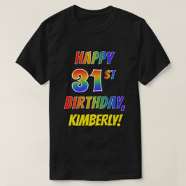 レインボールックハピー31st誕生日+名前をカスタムする tシャツ