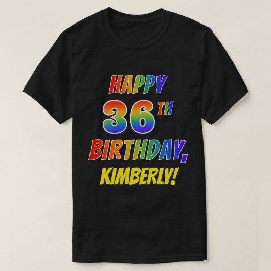 レインボールックハピー36th誕生日+名前をカスタムする tシャツ (デザイン正面)
