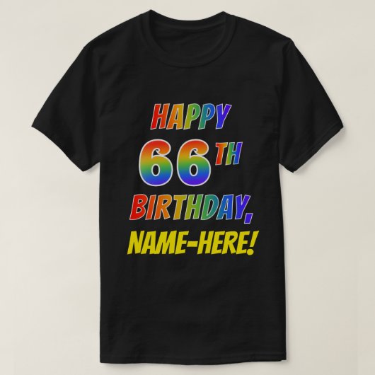 レインボールックハピー66th誕生日+名前をカスタムする tシャツ (デザイン正面)