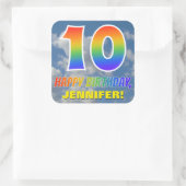 レインボールック"10" & "ハッピーバースデー",雲,空 スクエアシール (バッグ)