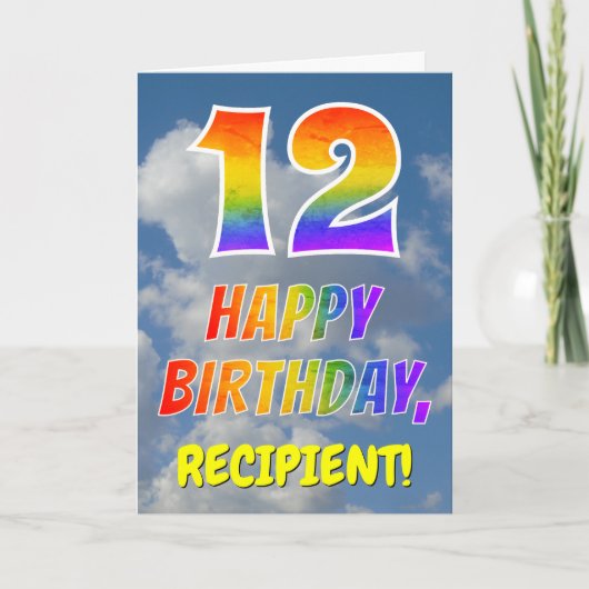 レインボールック"12" & "ハッピーバースデー"，雲，空 カード (正面)