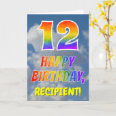 レインボールック"12" & "ハッピーバースデー"，雲，空 カード (黄色い花)