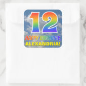 レインボールック"12" & "ハッピーバースデー",雲,空 スクエアシール (バッグ)