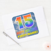 レインボールック"15" & "ハッピーバースデー"，雲，空 スクエアシール (封筒)