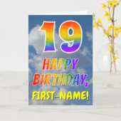 レインボールック"19" & "ハッピーバースデー"，雲，空 カード (黄色い花)