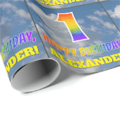 レインボールック"1" & "ハッピーバースデー",雲,空 ラッピングペーパー (ロールコーナー)