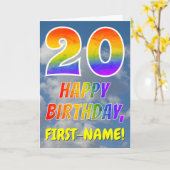 レインボールック"20" & "ハッピーバースデー"、雲、空 カード (黄色い花)