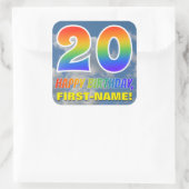 レインボールック"20" & "ハッピーバースデー"，雲，空 スクエアシール (バッグ)