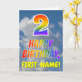 レインボールック"2" & "ハッピーバースデー"，雲，空 カード (黄色い花)