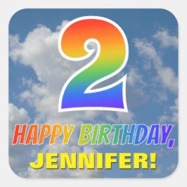 レインボールック"2" & "ハッピーバースデー"，雲，空 スクエアシール