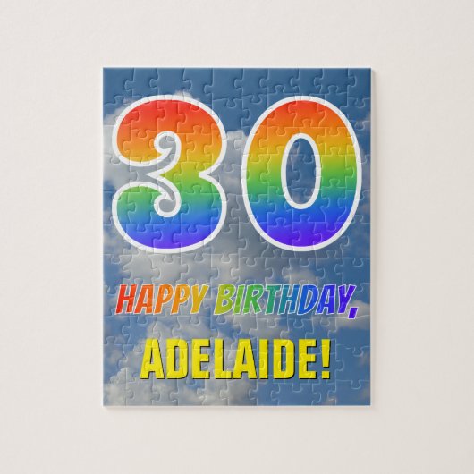 レインボールック"30" & "ハッピーバースデー",曇り空 ジグソーパズル (縦)