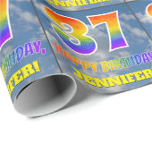 レインボールック"37" & "ハッピーバースデー",雲,空 ラッピングペーパー (ロールコーナー)