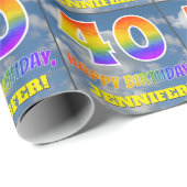 レインボールック"40" & "ハッピーバースデー"、雲、空 ラッピングペーパー (ロールコーナー)