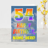 レインボールック"54" & "ハッピーバースデー",雲,空 カード (黄色い花)