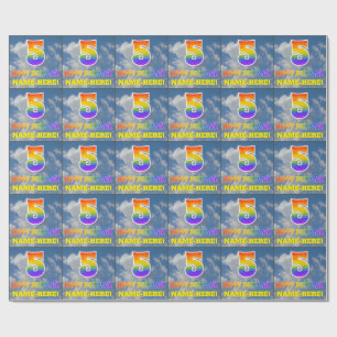 レインボールック"5" & "ハッピーバースデー",雲,空 ラッピングペーパー