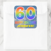 レインボールック"60" & "ハッピーバースデー"，雲，空 スクエアシール (バッグ)