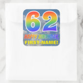 レインボールック"62" & "ハッピーバースデー",雲,空 スクエアシール (バッグ)