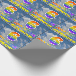 レインボールック"6" & "ハッピーバースデー"，雲，空 ラッピングペーパー