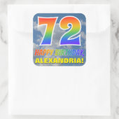 レインボールック"72" & "ハッピーバースデー"，雲，空 スクエアシール (バッグ)