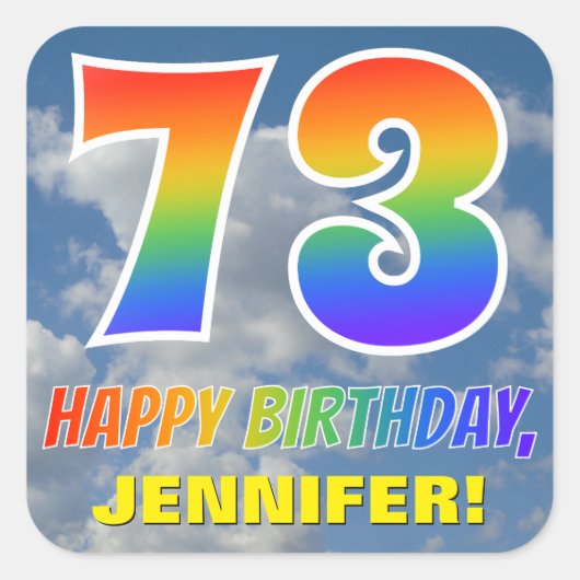 レインボールック"73" & "ハッピーバースデー",雲,空 スクエアシール (正面)