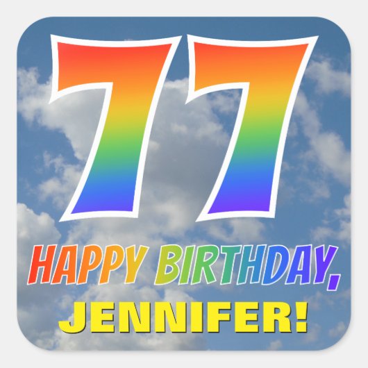 レインボールック"77" & "ハッピーバースデー",雲,空 スクエアシール (正面)