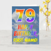 レインボールック"79" & "ハッピーバースデー"，雲，空 カード (黄色い花)