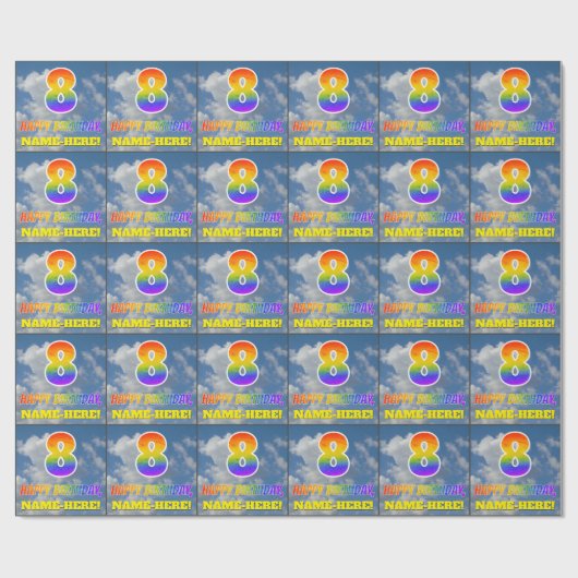 レインボールック"8" & "ハッピーバースデー"，雲，空 ラッピングペーパー (フラット)