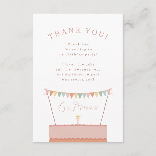 レインボーレイヤケーキガールフォトバースデーパーティー サンキューカード (正面)