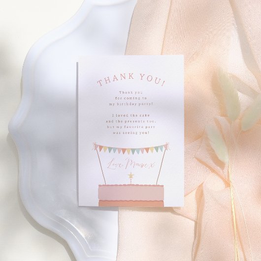 レインボーレイヤケーキガールフォトバースデーパーティー サンキューカード